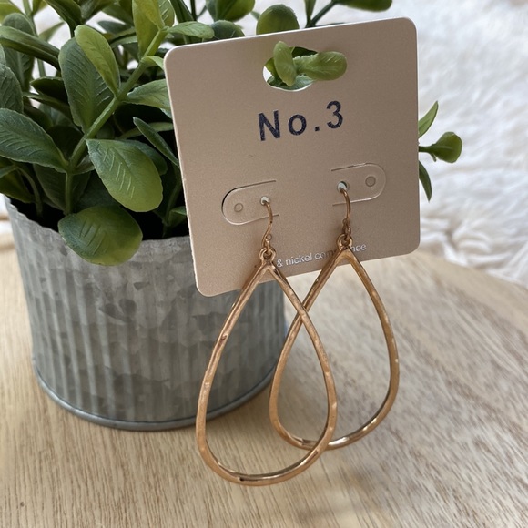No. 3 Open Teardrop Earrings 💗 Gold - Picture 3 of 10
